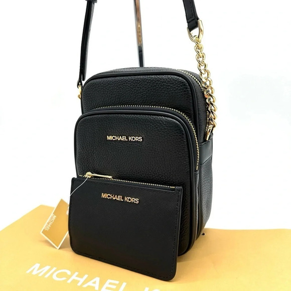 Michael Kors Medium NS Chain Xbody Bag & Small TZ Coinpouch w/ID Black/Gold - Picture 1 of 14